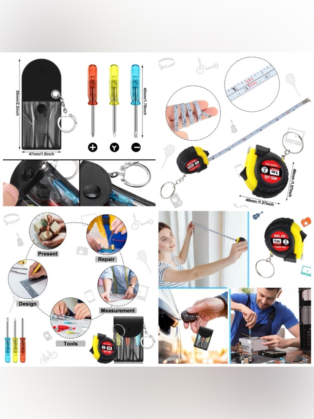 NEW Mini Tape Measure & Screwdriver Keychain Set - Picture 6 of 6